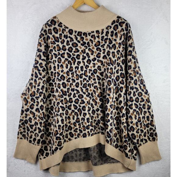 Crown & Ivory Sweater Size 2X Pullover Hi Low Hem Hi Neck Oversize Animal Print - Picture 1 of 10
